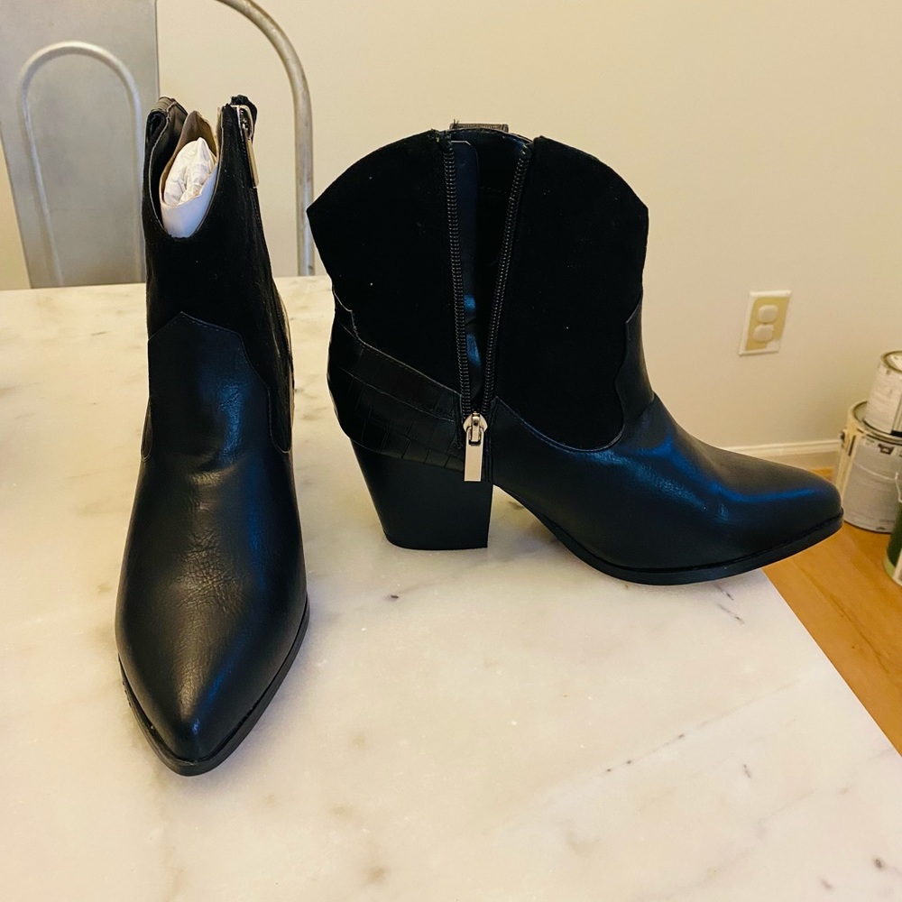 Black pointed toe ankle bootie